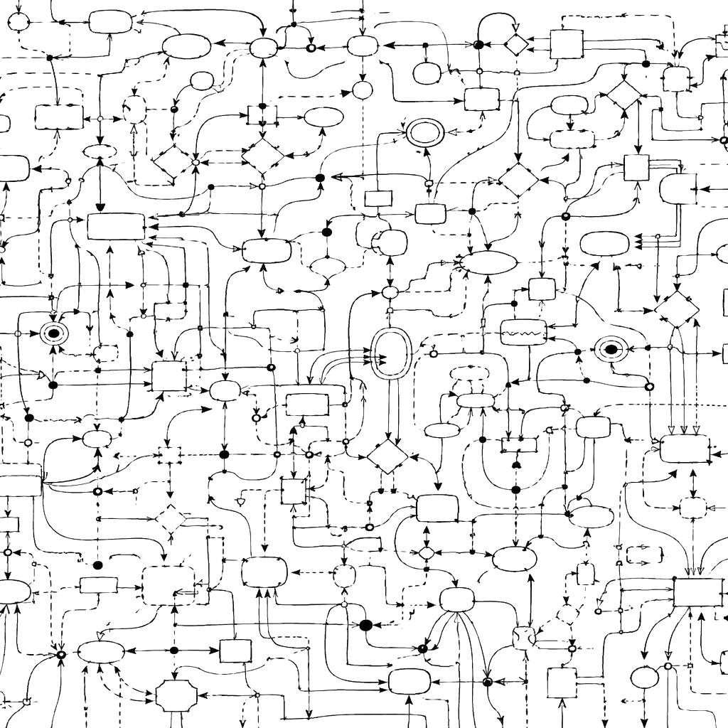 A diagram of an imaginary complex state machine.